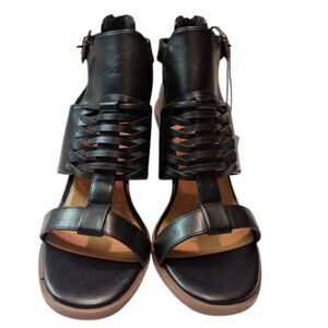 Maurices SuperCush Ariana Black Back Zip Wedge Block Heel Sandals Size 9.5 NWOB